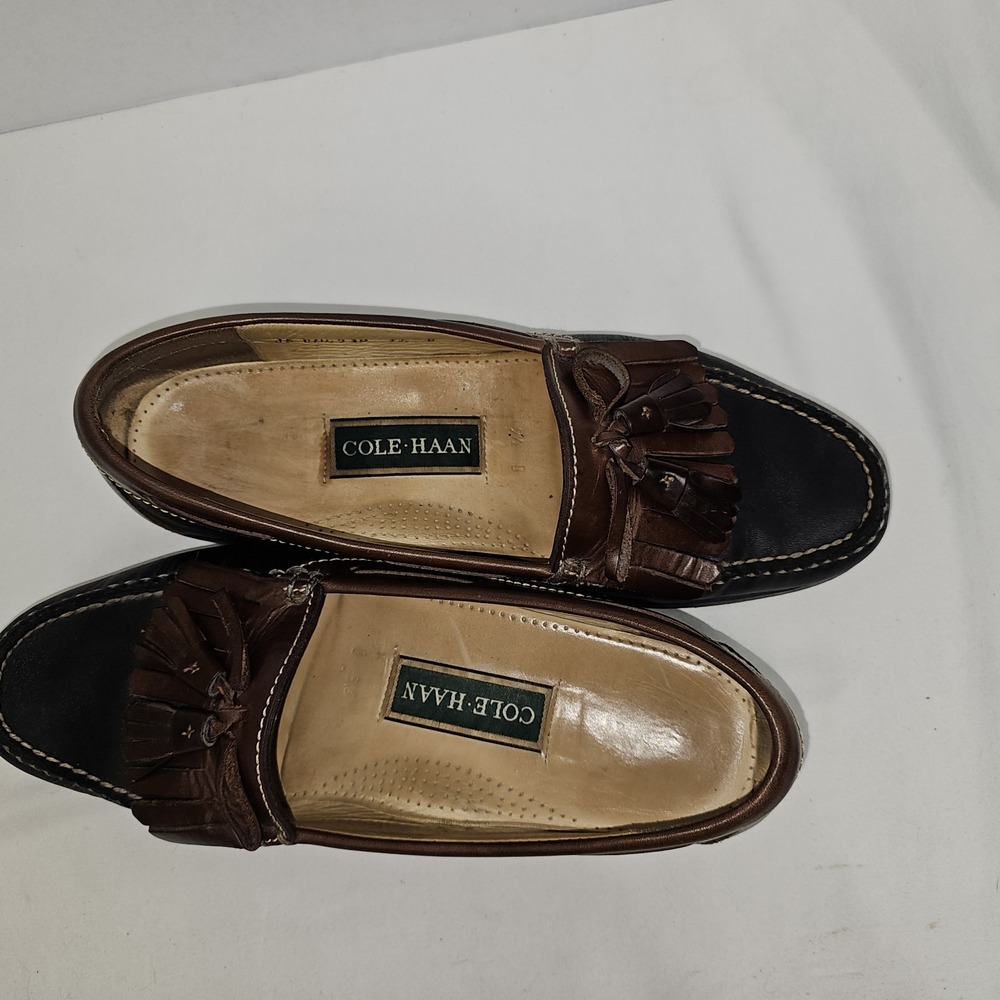 Cole Haan Loafers Mens 9.5D Black Brown Leather Kiltie Tassel Mexico Vintage - Picture 6 of 8
